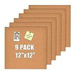 YCCYYCCY 30cm x 30cm Self-Adhesive Cork Borad, 4mm Thick Cork Boards for Walls, 9 Pack Bulletin Board, Cork Board Tiles for Office, Home, School(4mm,9P,CA)