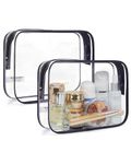 BAGSMART TSA Approved Clear Toiletry Bag 2 Pack, Quart Size Carry-On Travel Makeup Cosmetic Toiletry Organizer for Women, Water-Resistant Airport Airline Accessories (Black-2pcs)