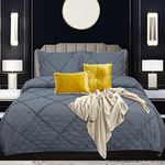 Quilted Bedspread King Size Bed Throw Ruffle Design Comforter Embossed Bed Blankets Quilts King Size Bedding Sets For Bedroom Decor 1x Bedspread + 2 Pillow Cases,Grey