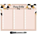 Dry Erase Cleaning Checklist Sticker Decal Planner by Glassboard Studio | Removable & Reusable | Magnetic Fine-Tip Dry Erase Marker Included (9 x 12 inches, Rose & Gold)