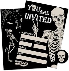 Whaline 25 Sets Halloween Invitations with Envelopes Stickers Black Dancing Skeleton Invitation Cards Blank Invites for Birthday Party Supplies, 5 x 7 Inch
