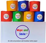 Wipe and Smile: 24 Double-Length Bamboo Toilet Paper Rolls (48 Regular Roll Equivalent), 3-Ply, 360 Sheets/roll, Soft & Strong, Skin-Friendly, Septic-Safe, No Harsh Chemicals or Glue, Plastic-Free