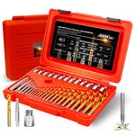 AKM 36PCS Screw Extractor with Drill Bit Set,bolt extractors with Center Hole Punch,Multi-spline Extractors,and Left Hand Drill Bits for Removeing Broken Studs, Bolts, Socket Screws, and Fittings| SAE