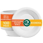 ECO SOUL 100% Compostable 12 Oz Soup Bowls [100-Pack] Disposable Sturdy Bowls I Heavy Duty Paper Bowl I Eco-Friendly Salad Bowl I Biodegradable Small Bowls
