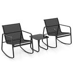 COSTWAY 3-Piece Patio Bistro Set, Garden Furniture Set with Tempered Glass Table and Chairs, Metal Frame Outdoor Conversation Table Chairs Set for Balcony, Lawn and Poolside(Black, 72 x 61 x 80cm)