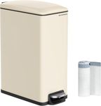 SONGMICS Slim Trash Can, 12.7-Gallon (48 L) Garbage Can for Narrow Spaces with Soft-Close Lid, Inner Bucket, and Step-on Pedal, Stainless Steel, 15 Trash Bags Included, Sand Beige ULTB510A01