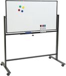 Excello Global Products Large 48"x32" White Board on Wheels: 1 Reversible Magnetic Dry Erase Board with Rolling Stand, 4 Dry Erase Markers, 1 Eraser, 4 Magnets, 1 Marker Tray (Black)