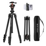 K&F Concept Camera Tripod, 70"/178cm Compact Phone Tripod with Phone Holder, 36mm Ball Head, Lightweight Travel Tripod Compatible with DSLR Camera, Phone, Load Capacity 8kg/17.6lbs