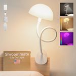 Smallish Shroommate Clip On Light and Bedside Table Lamp, Reading Light, Night Light for Kids Nursery, Clip on for Desk, Bed Headboard, Multicolor Changing LEDs Lights, Adapter Included (White)