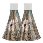 Giwawa 2Pcs Rustic Daisy Flower Kitchen Hand Towels Vintage Wooden Board Hanging Tie Towels with Loop & Hook Soft Vintage White Flower Rustic Barnwood Dishcloths for Bathroom Washroom Guestroom Hotel