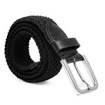 Bacca Bucci® Men Elastic Braided Belt Golf Fabric Canvas Woven Stretch Belt with Leather Loop and Metal Buckle- Black