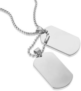 HZMAN 2 Pieces Dog Tag Necklace for Men Boy High Polished Stainless Steel Silver Army Military Dog Tag Pendant Jewelry Gift 22+2 Inch Box Chain