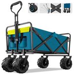 Collapsible Foldable Wagon, Heavy Duty Folding Wagon with 300lbs Weight Capacity, Beach Cart with Big Wheels for Sand, Portable Utility Outdoor Cart