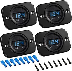 Frienda 4 Pieces Dc 12v 24v Voltage Meter LED Digital Car Voltmeter Vehicle Voltage Gauge Waterproof Voltmeter Panel and Mounting Plate with Terminals for Boat Vehicle Motorcycle Truck ATV Utv(Blue)