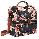 UTOTEBAG Lunch Bags for Women Double Deck Insulated Lunch Box Large Cooler Tote Bag with Removable Shoulder Strap Wide Open Thermal Meal Prep Lunch Organizer Box for Adults/Work/Outdoor, Peony