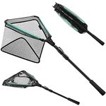 KOMCLUB Floating Fishing Net, Telescoping Pole Handle Foldable Fish Landing Net with Rubber Coated Mesh Fly Fishing net for Easy Fish Catch and Release Freshwater and Saltwater 43.3 Inch