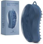 MainBasics Exfoliating Silicone Body Scrubber Pro 2-in-1 Shower Scrubber for Body, Silicone Loofah and Scalp Massager (Dark Blue, Body + Scalp)