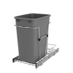 Rev-A-Shelf Pullout Trash Can for Kitchen Cabinets 35 Qt Garbage Waste Recycling Bin w/Full Extension Slide, Metallic Silver, RV-12KD-17C S