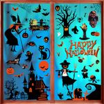 COZII Halloween Window Stickers 9 Sheets Reusable, Double-Sided Halloween Window Clings, 72 Pieces DIY Window Decals, Ghost, Witch, Castles and Pumpkins for Halloween Party Decoration