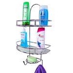 Plantex Shower Caddy for Bathroom/5in1 Stainless Steel Bathroom Hanging Shelf with Soap Holder and Hooks/Bathroom Organiser (Regular Size-D Shape-Chrome Finish)