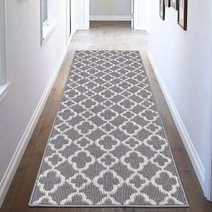 U'Artlines Runner Rug for Hallway 2×6feet Non Slip Kitchen Floor Carpet Runners Grey Geometric Pattern Machine Washable Area Rug for Entryway Bathroom