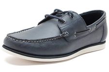 Thomas Crick Mens 'Helford' Gibson Casual, Comfortable and Classic Boat Shoes with Smart Eyelet Details (Navy Blue/Wood)