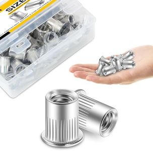 Mywish 50Pcs 3/8 Rivet Nuts, 304 Stainless Steel Flat Head RIV Nuts, 3/8-16 Nut Threaded Inserts Rivnuts, Rivnuts Rivets Nutserts, Rivets for Metal Hardware Nuts, Knurled Body