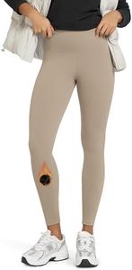 ODODOS Women's Fleece Lined 7/8 Leggings Thermal Warm Winter Tights - 25" High Waisted Thick Yoga Pants with Back Pockets, Dark Beige, X-Large