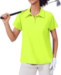 PINSPARK Polo Shirts for Women Moisture Wicking Golf Shirt Lightwight Tennis Top Performance Workout Tshirt Sun Protection Sport Tops with Collar, Neon Yellow XXL