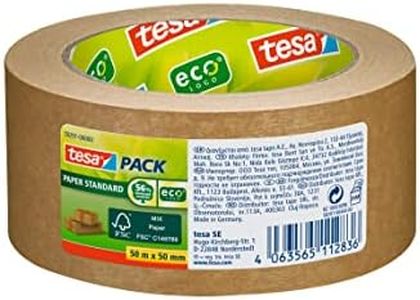 tesapack Paper Standard - Cinta de Embalaje Hecha de Papel Ecológico - 56 Prozent de Material Biológico - Eficiente y Reciclable - 50 m x 50 mm - Marrón