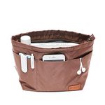 iN. Purse Organizer Insert with zipper, Nylon fabric Storage Bag with handles, for womens Handbags & Tote bags, neverfull, lightweight medium sized Brown