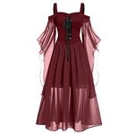 AMhomely Halloween Dress Medieval Costume Women Butterfly Sleeve Maxi Dress Cold Shoulder Steampunk Corset Dress for Women Gothic Clothes, Z Wine, XL