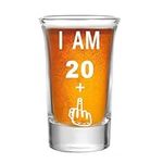 Hlukana 21st Birthday Shot Glass, 21 + Middle Finger Funny Birthday Gifts For Him Or Her, Birthday Decorations Gifts For Men, Women, daughter, Sister, Friend - Twenty One Birthday Shot Glass (1.5 oz)