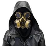 Steampunk Metal Gas Mask with Goggles, Death Mask Helmet for Halloween Easter Costume Props Party, Gold, Free