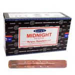 Satya Nag Champa Midnight Incense Sticks | x12 pack | with SAMASIA incense sticks holder | Used for Miomatherapy, Spa, Yoga, Weddings, Meditation, Healing, Positivity and Relaxation