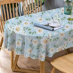 Bnejvif Daisy Oval Tablecloth, Blue Floral Oval Tablecloth, Sunflower Fabric Printed Oval Tablecloth, Spring Summer Waterproof Wrinkle Free Durable Tablecloth for Oval Tables 60 X 84 Inch