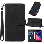 Compatible for iPhone SE 2022 Case,iPhone 8 Wallet Case,iPhone 7 Case,iPhone SE 2020 Case,iPhone 6S Case,[Kickstand][Wrist Strap][Card Holder Slots] TPU Protective PU Leather Folio Flip Cover (Black)