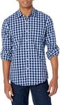 Amazon Essentials Men's Slim-Fit Long-Sleeve Casual Poplin Shirt, Blue Plaid, Large