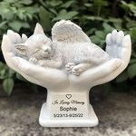 CUDMORERBE Personalized Cat Pet Grave Markers Memorial Angel Statue Stone With In God'S Hands, Cat Pet Headstone Garden Stone��，In Loving Memory Of A Pet Lost Gift, 7 Inch(H)