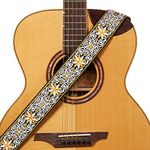 Amumu Hootenanny Guitar Strap Yellow Embroidery for Acoustic, Electric and Bass Guitars