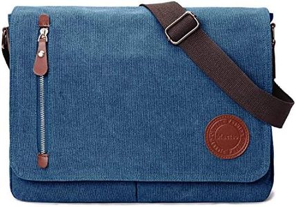 Vintage Canvas Satchel Messenger Bag for Men Women,Travel Shoulder bag 13.5" Laptop Bags Bookbag (Blue), Blue, 13.5 inch