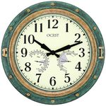 OCEST Indoor Outdoor Clock, 16 Inch Waterproof Wall Clock with Thermometer Hygrometer, Silent Non-Ticking Battery Operated Wall Clock for Home Decor, Patio(Retro Green)