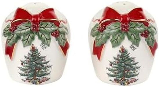 Spode Christmas Tree Ribbons Salt and Pepper Shaker Set (2-Piece)- Holiday Kitchen & Table Décor - Festive Home Accent, Christmas Gift/Stocking Stuffer for Collectors & Holiday Enthusiasts