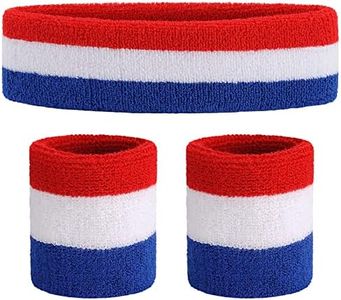 ONUPGO Sweatband Set (3 Pieces) Sports Headband Wrist Striped Sweatbands Terry Cloth Wristband Athletic Exercise Basketball Wrist Sweatband and Headbands Moisture Wicking Sweat Absorbing Head Band