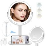 Lighted Makeup Mirror, 20X Magnifying Mirror with Light and Adjustable Brightness, Vanity Mirror with 3 Color Light, 2-Sided Tabletop Mirror, Detachable Travel Makeup Mirror with Light 8.8 In