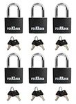 PEAKLOCK PLA0102 Keyed Alike 1-3/16” Wide Weatherproof Black Covered Aluminum Padlock 6PK