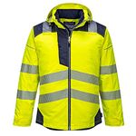 Portwest T400 Men's PW3 Hi Vis Waterproof Winter Jacket - Reflective Quilt Lined Safety Jacket Yellow/Navy, Large