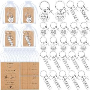 Siifert 24 Sets Christian Keychain Bible Verse Cross Keychain Bulk Religious Prayer Gifts for Women Men Christmas, Silver