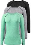 Ullnoy Long Sleeve Workout Tops for Women Dry Fit Yoga Athletic Running T Shirt Womens Long Sleeve Moisture Wicking Tee Shirt 3 Pack Black/Gray/Army Green M