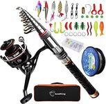 Fishing Rod Kit, Carbon Fiber Telescopic Fishing Rod and Reel Combo with Spinning Reel, Line, Bionic Bait, Hooks and Carrier Bag, Fishing Gear Set for Beginner Adults Saltwater Freshwater